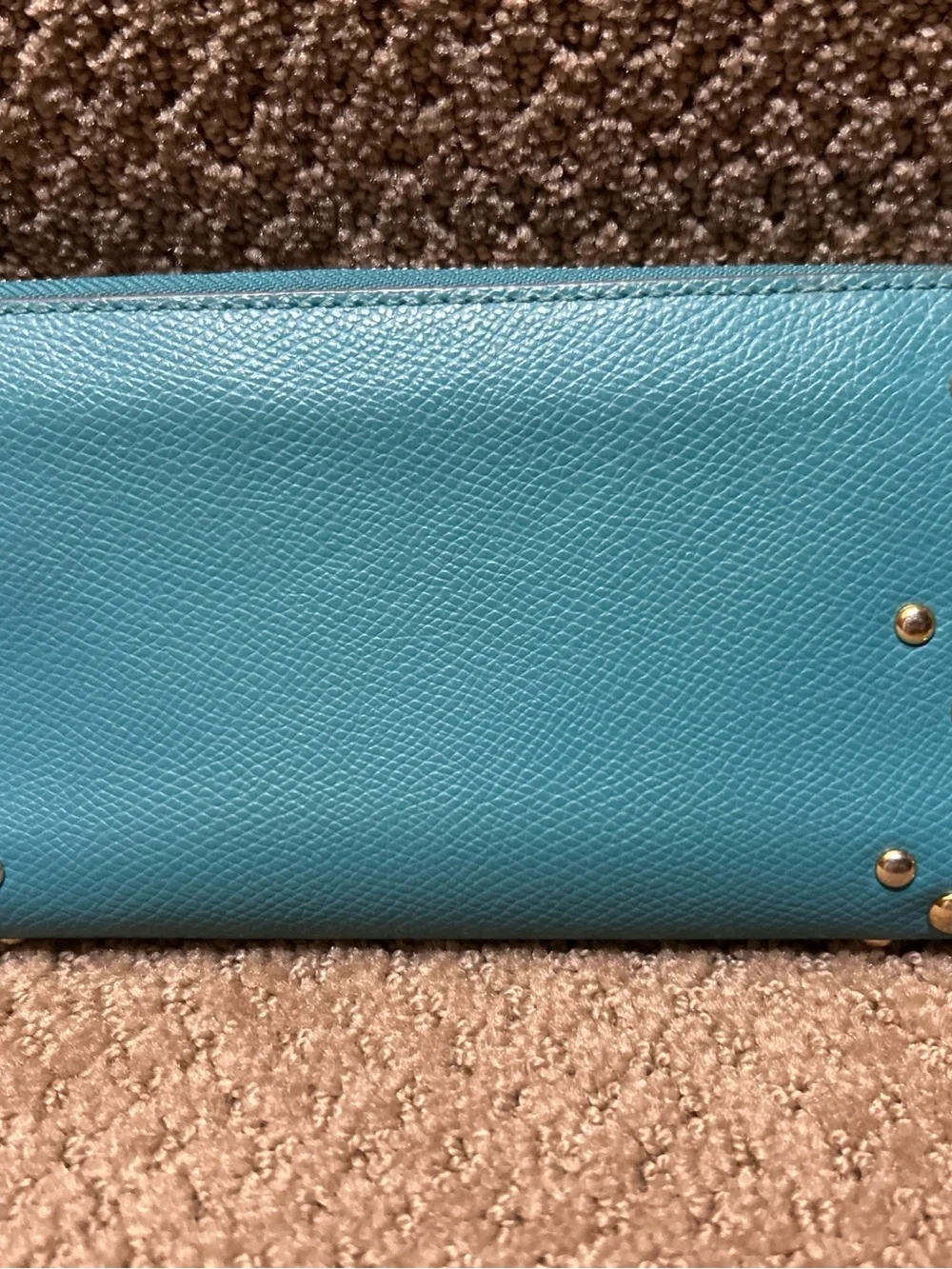AUTHENTIC COACH Studded Zip Around Long Wallet Leather Teal Turquoise Accordion - Picture 2 of 8